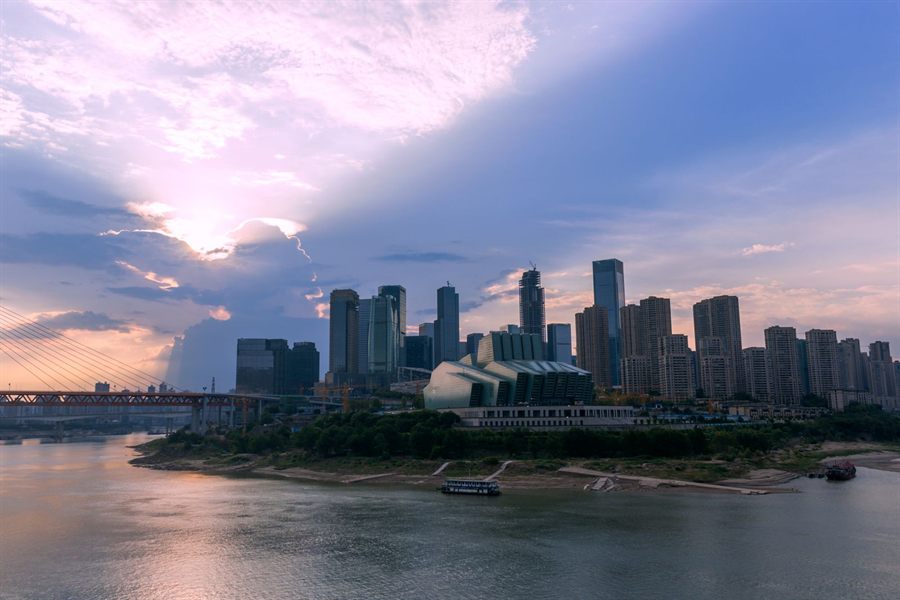 Chongqing skyline on the Yangtze at dusk